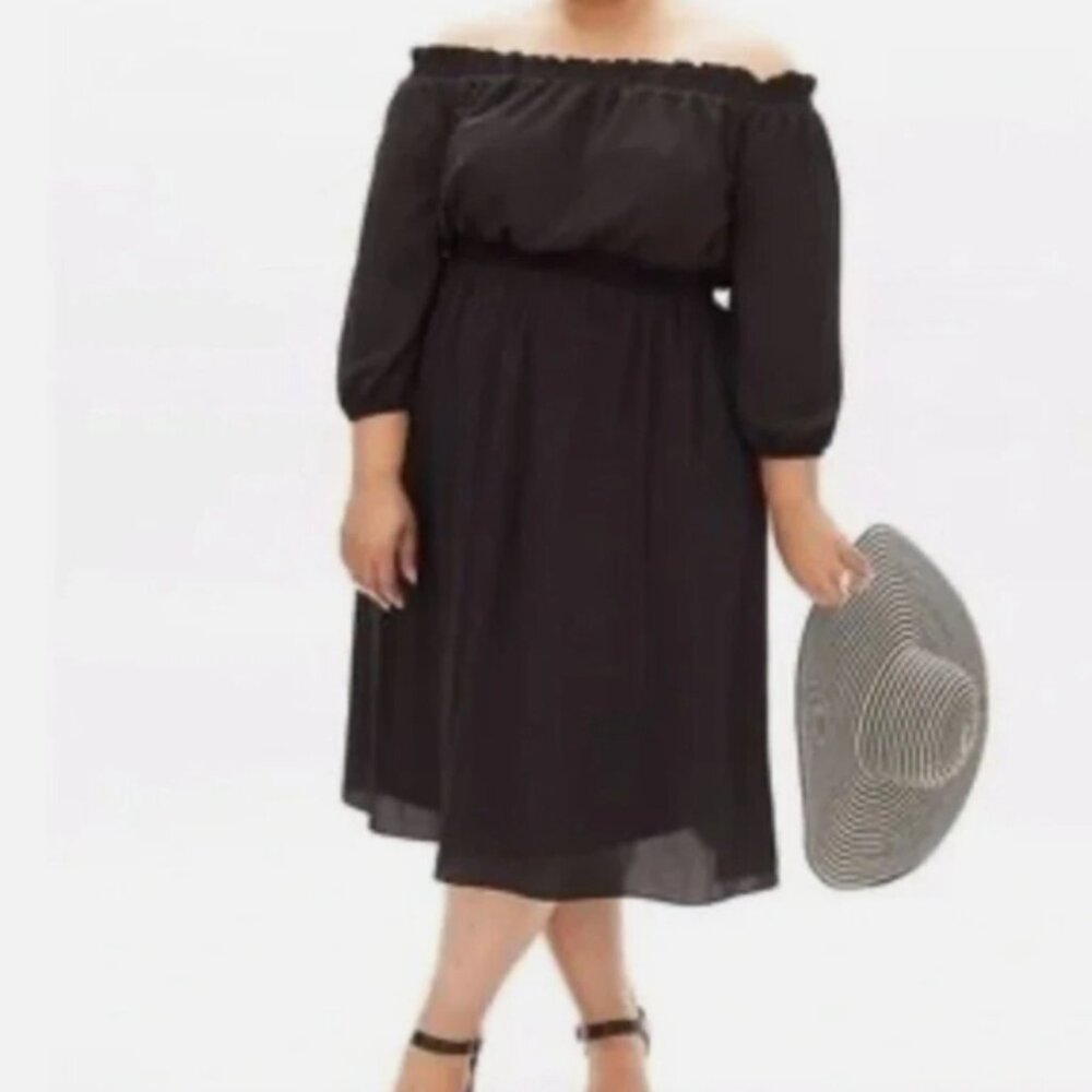 NWT Size 22/24 Lane Bryant BeautiCurve Off-the-Shoulder Gauzy Smock Dress (ABBA)